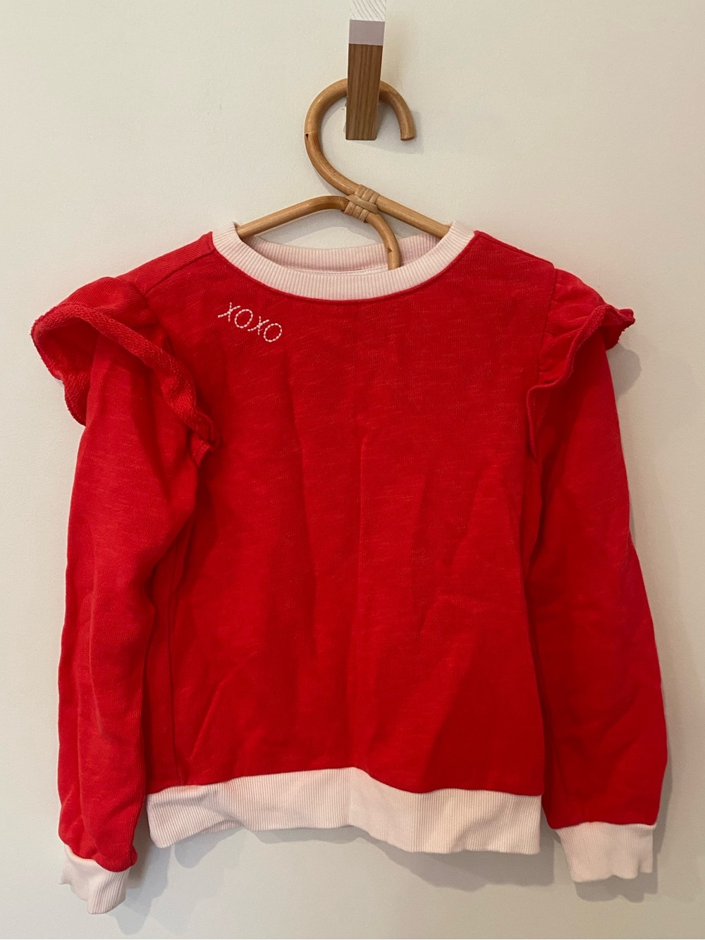 Janie and Jack Red Sweater with Pink Trim and Ruffle Sleeves